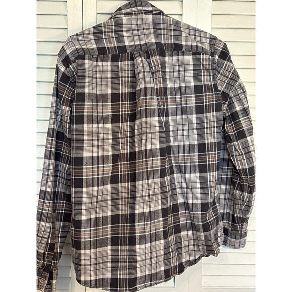EDDIE BAUER Shirt Mens Medium Button Down Flannel Long Sleeve Gray/Mustard Plaid - Picture 5 of 5